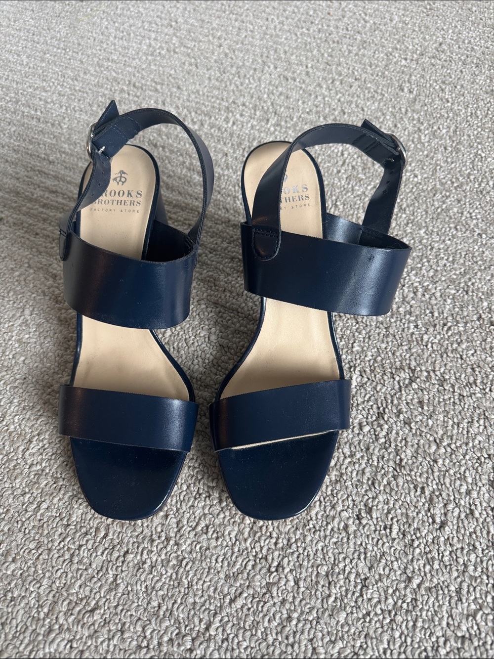 Brooks Brothers Dark Blue Leather Two-Strap Ankle Sandals